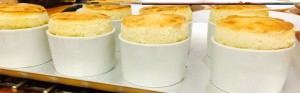 Calvados soufflés with caramleised apple and salted caramel sauce