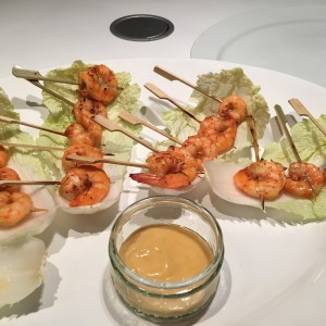 Miso glazed prawns with Sriracha mayonnaise